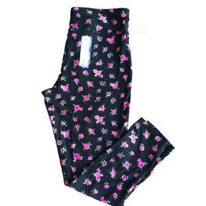 Terra & Sky High-Rise Fitted Leggings 1X 16W- 18W Black Pink Floral W282